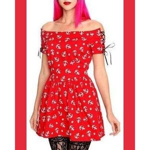 Red & White Skull & Anchor Pin-up Dress / MED / HT